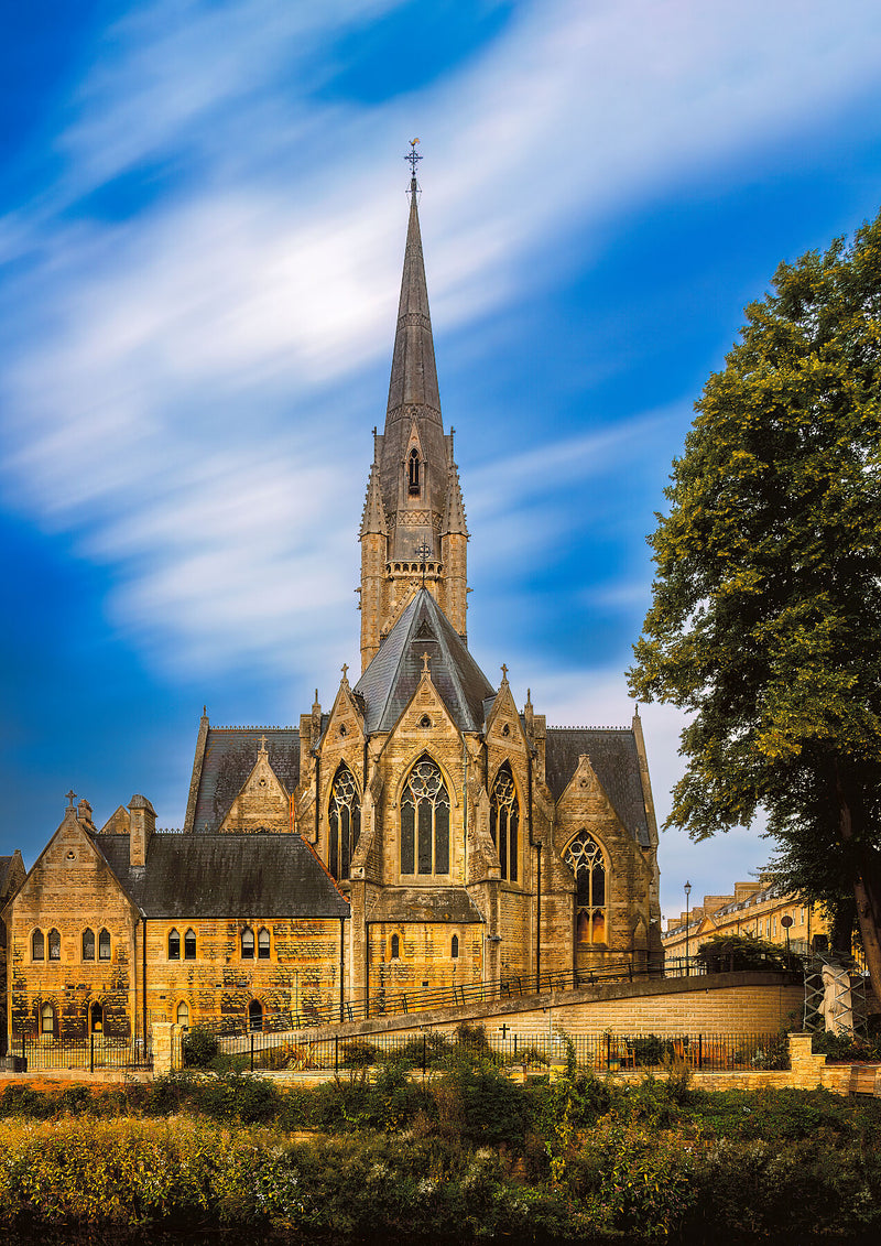 Saint John’s Catholic Church in Bath, in Bath, with light on stone