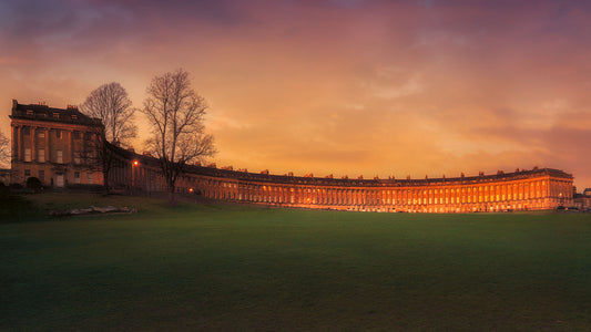 The Royal Crescent in Bath after sunset