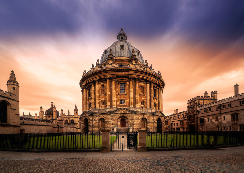 Radcliffe Camera at Sunset, at sunset, in Oxford, United Kingdom, with warm light on sand