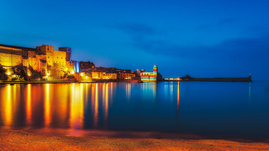 Collioure harbour at night in mid-winter