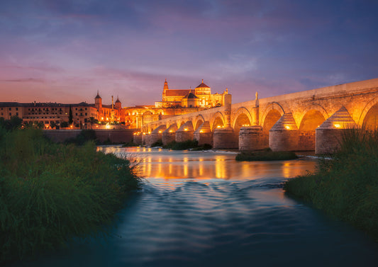 The Mezquita Cathedral in Cordoba lit up at night