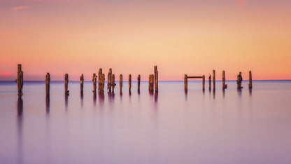 What the Sea Remembers, in Swanage, with peach light on wood