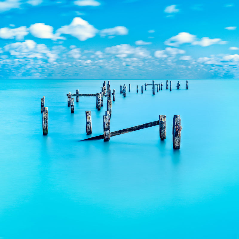 Stillness and Remains, in Swanage, United Kingdom, with blue light